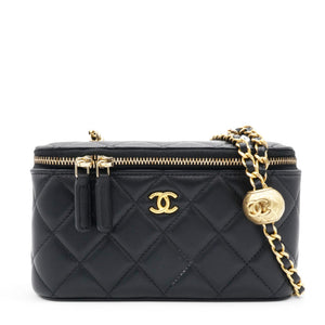 Lambskin Quilted Pearl Crush Small Vanity Case With Chain Black