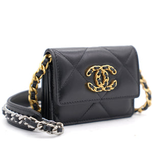 Black Quilted Lambskin Leather 19 Card Holder with Chain
