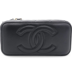Lambskin Quilted Pearl Crush Small Vanity Case With Chain Black