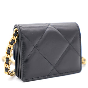 Black Quilted Lambskin Leather 19 Card Holder with Chain