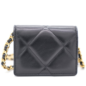 Black Quilted Lambskin Leather 19 Card Holder with Chain