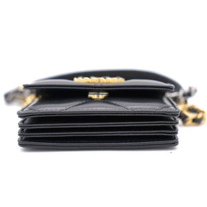 Black Quilted Lambskin Leather 19 Card Holder with Chain