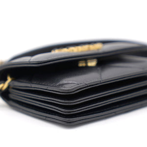 Black Quilted Lambskin Leather 19 Card Holder with Chain