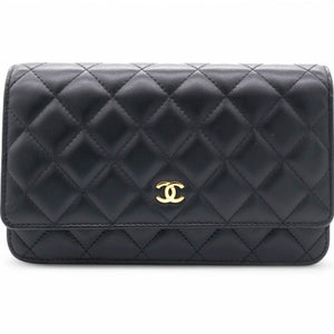 Lambskin Quilted Wallet On Chain WOC Black Microchip