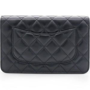 Lambskin Quilted Wallet On Chain WOC Black Microchip
