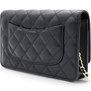 Lambskin Quilted Wallet On Chain WOC Black Microchip
