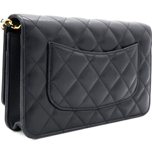 Lambskin Quilted Wallet On Chain WOC Black Microchip