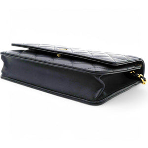 Lambskin Quilted Wallet On Chain WOC Black Microchip