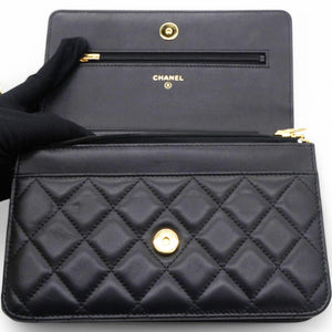Lambskin Quilted Wallet On Chain WOC Black Microchip