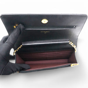 Lambskin Quilted Wallet On Chain WOC Black Microchip