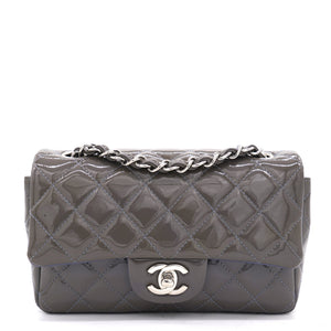 Grey Classic Patent Leather Rectangular Mini Flap Bag