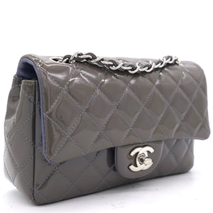 Grey Classic Patent Leather Rectangular Mini Flap Bag