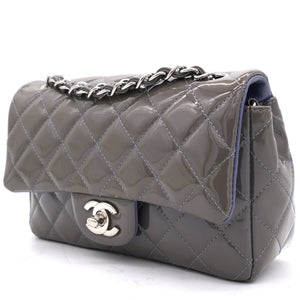 Grey Classic Patent Leather Rectangular Mini Flap Bag