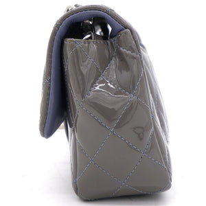 Grey Classic Patent Leather Rectangular Mini Flap Bag