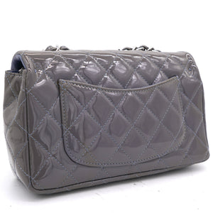 Grey Classic Patent Leather Rectangular Mini Flap Bag