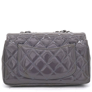 Grey Classic Patent Leather Rectangular Mini Flap Bag