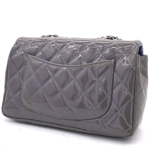 Grey Classic Patent Leather Rectangular Mini Flap Bag