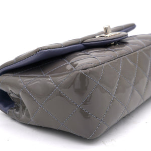 Grey Classic Patent Leather Rectangular Mini Flap Bag