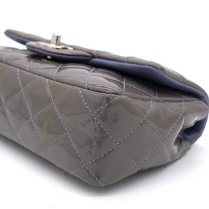 Grey Classic Patent Leather Rectangular Mini Flap Bag