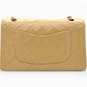 Lambskin Quilted Medium Double Flap Beige
