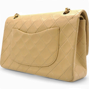 Lambskin Quilted Medium Double Flap Beige