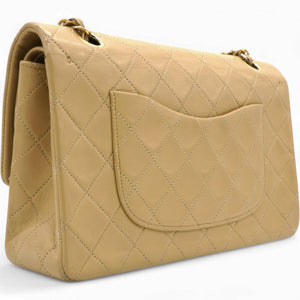 Lambskin Quilted Medium Double Flap Beige