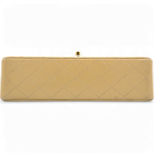 Lambskin Quilted Medium Double Flap Beige