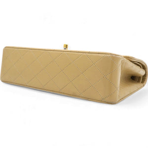 Lambskin Quilted Medium Double Flap Beige
