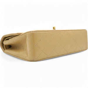 Lambskin Quilted Medium Double Flap Beige