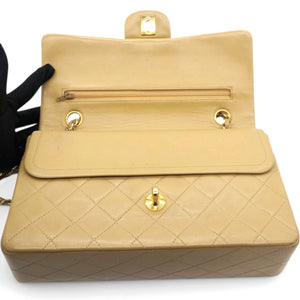 Lambskin Quilted Medium Double Flap Beige