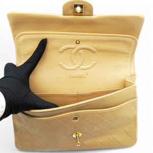 Lambskin Quilted Medium Double Flap Beige