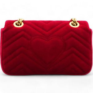 Velvet Matelasse GG Marmont Shoulder Bag Hibiscus Red