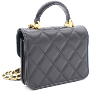 Black Quilted Leather Nano Top Handle Square Classic Flap Bag