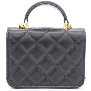 Black Quilted Leather Nano Top Handle Square Classic Flap Bag