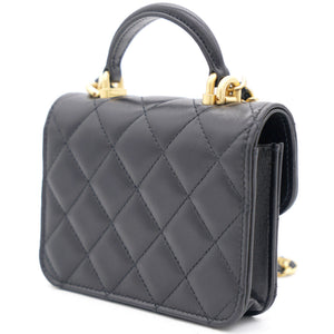 Black Quilted Leather Nano Top Handle Square Classic Flap Bag