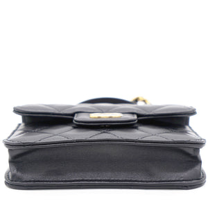 Black Quilted Leather Nano Top Handle Square Classic Flap Bag