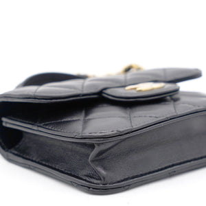 Black Quilted Leather Nano Top Handle Square Classic Flap Bag
