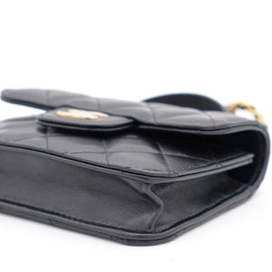 Black Quilted Leather Nano Top Handle Square Classic Flap Bag