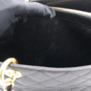 Black Quilted Caviar Leather Grand Shopper Tote