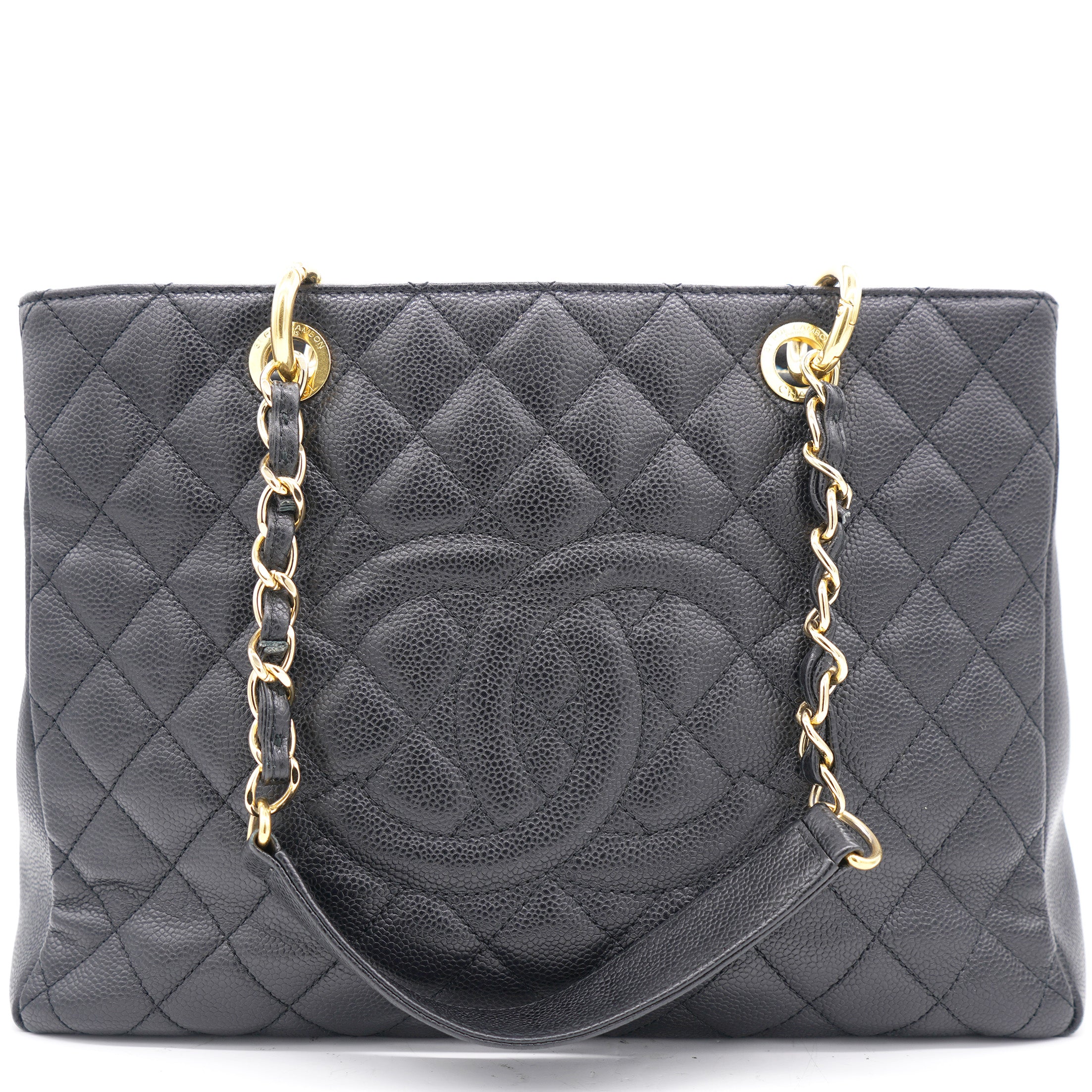 Black Quilted Caviar Leather Grand Shopper Tote
