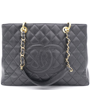 Black Quilted Caviar Leather Grand Shopper Tote