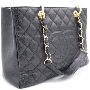 Black Quilted Caviar Leather Grand Shopper Tote