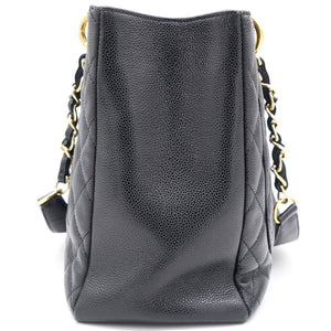 Black Quilted Caviar Leather Grand Shopper Tote