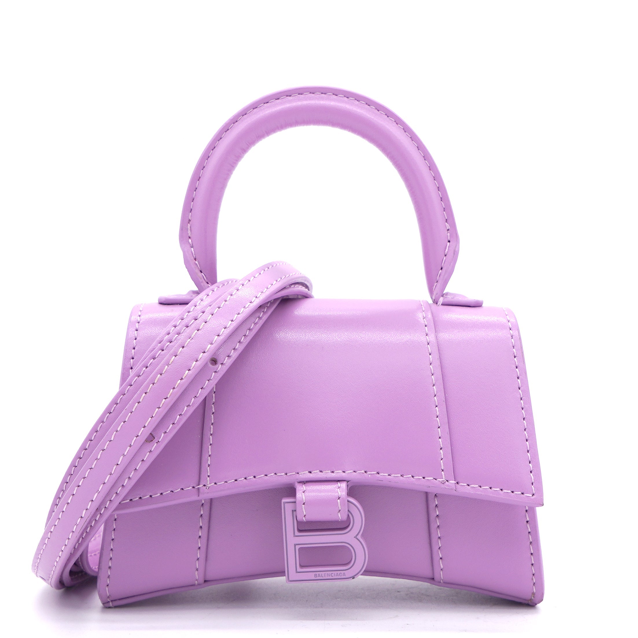 Shiny Calfskin Hourglass Top Handle Bag Mini Pink