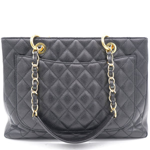 Black Quilted Caviar Leather Grand Shopper Tote