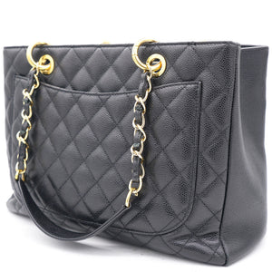 Black Quilted Caviar Leather Grand Shopper Tote