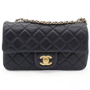 Lambskin Quilted Mini Pearl Crush Rectangular Flap Black