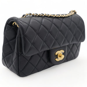 Lambskin Quilted Mini Pearl Crush Rectangular Flap Black