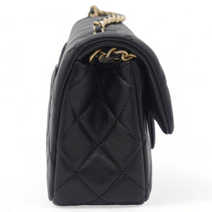 Lambskin Quilted Mini Pearl Crush Rectangular Flap Black