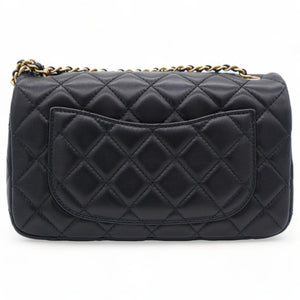 Lambskin Quilted Mini Pearl Crush Rectangular Flap Black